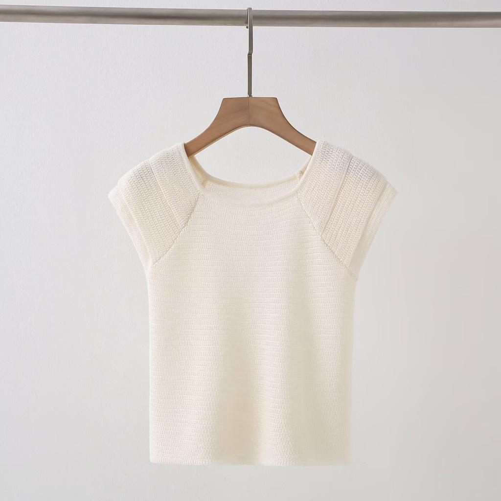 2026 Summer Women's Fashion Versatile Elegant Round Neck Knit Sweater Solid Color Casual Top