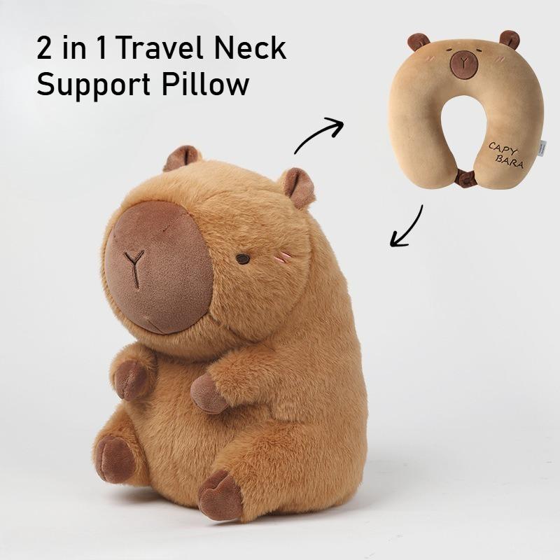 Przenośna Kawaii Kapibara Poduszka Pluszowa w Kształcie U 2 w 1 Podróżna Poduszka Podpierająca Szyję Urocza Pluszowa Poduszka Dekoracyjna Poduszki na Krzesło Biurowe