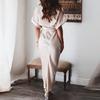 Short Sleeve Maxi Dress High Waist Women Buttons Solid Color Draped Tunic