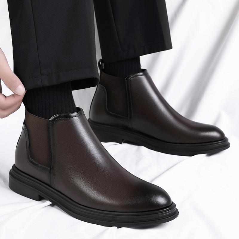 Autumn and winter Chelsea leather boots men's high-top leather shoes men's sleeve pointed Martin boots business casual short boots S08