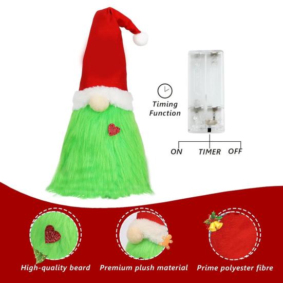 Yousheng Green Gnome Christmas Tree Topper Plush Xmas Elf Tree Topper Decoration for Christmas Tree Holiday Home Decor