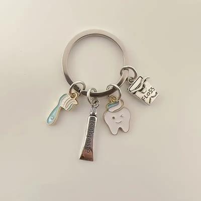 Creativo carino dentista smalto spazzolino dentifricio denti portachiavi assistente dentale regalo portachiavi cura amore dentale