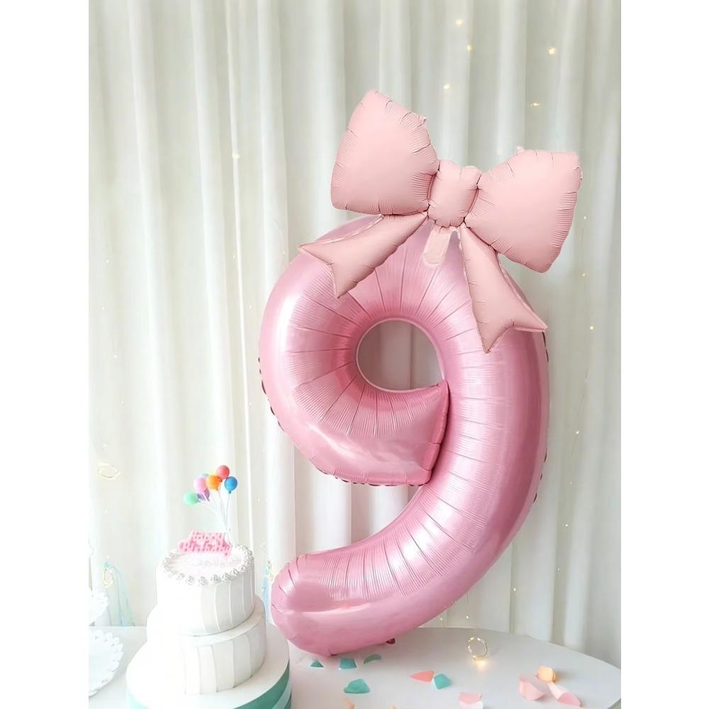 40inch Pink Digital Bowknot Bow Aluminum Foil Balloons for Girls Wedding Birthday Party Decor Number Party Photo Props Supply