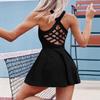 Women Summer Sports Strap Solid Color Backless Quick-dry Mini A Line Dress