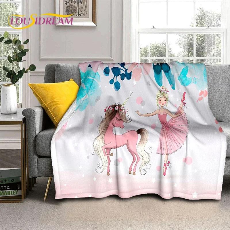 Urocza Dziewczynka Baletnica Wróżka Kreskówkowa Miękki Koc Flanelowy do Łóżka Sypialni Sofy Pikniku, Koc do Okrycia na Zewnątrz Rekreacja Prezent