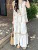 2025 Summer Ethnic Chinese Retro Hollow Camisole Dress Set - Sleeveless, High Waist, Two-Piece