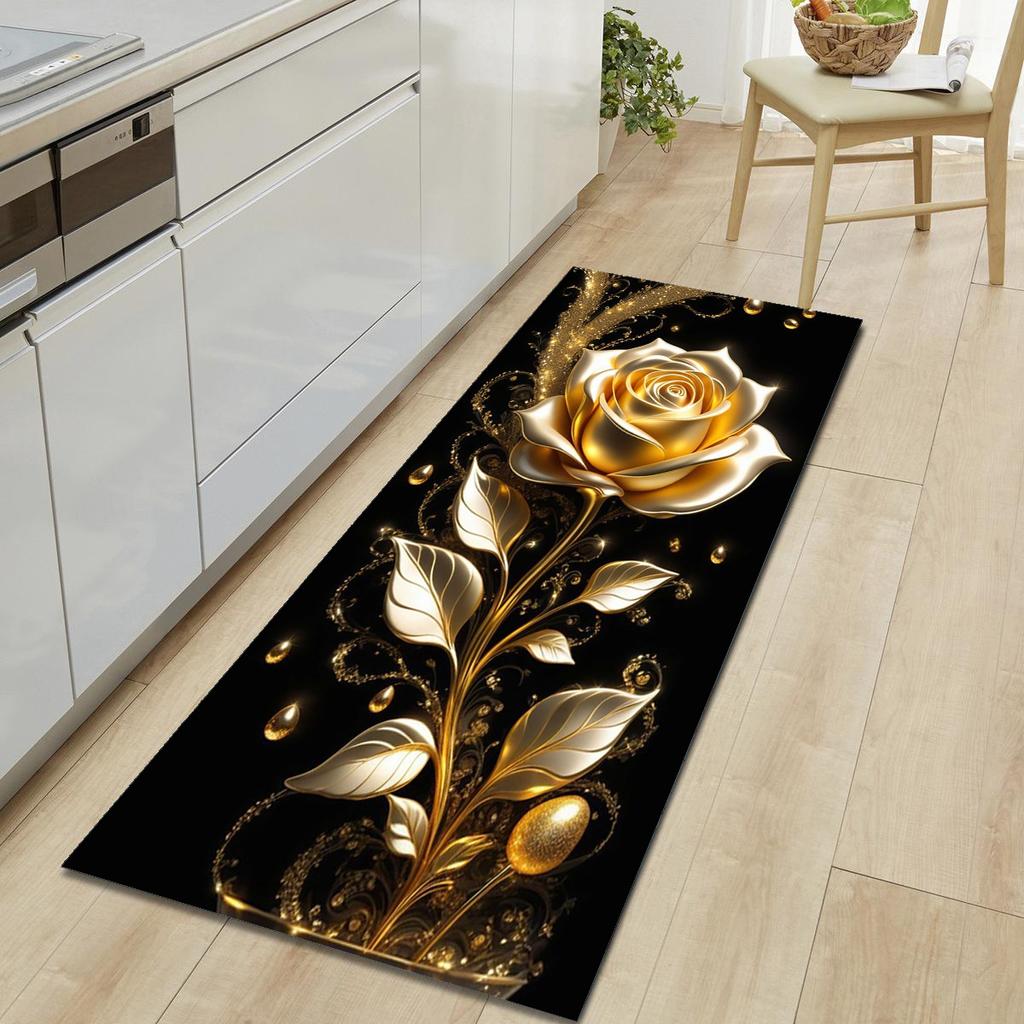 1Pcs Lotus Pattern Floor Mat Modern Kitchen Polyester Rug Non-Slip Colorful Indoor Carpet, For Home Bathroom Bedroom Living Room Decor