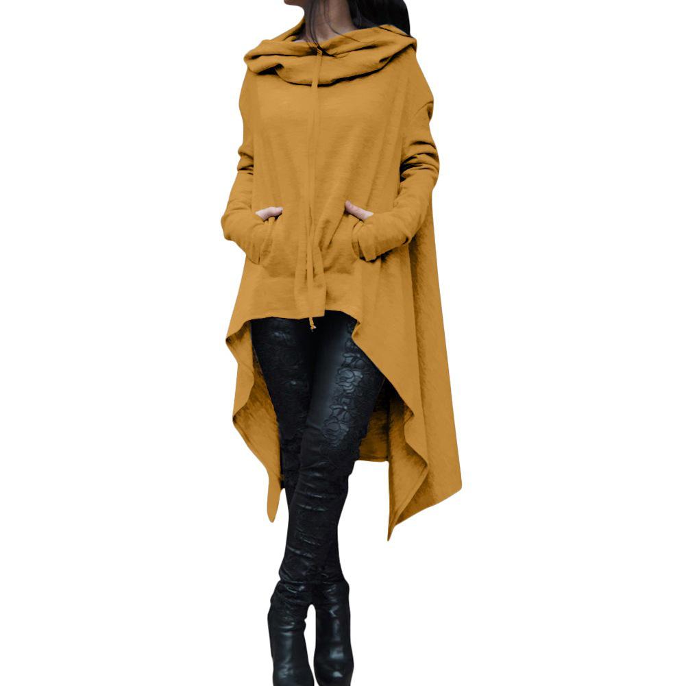 Women's Solid Color Long Hooded Sweatshirt - 10 Colors, 8 Sizes Available.
