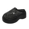 2025 Summer New Fashion Trend Rhinestone One Pedal Beach Hollow Thick-soled Bag Head Half Slippers Women