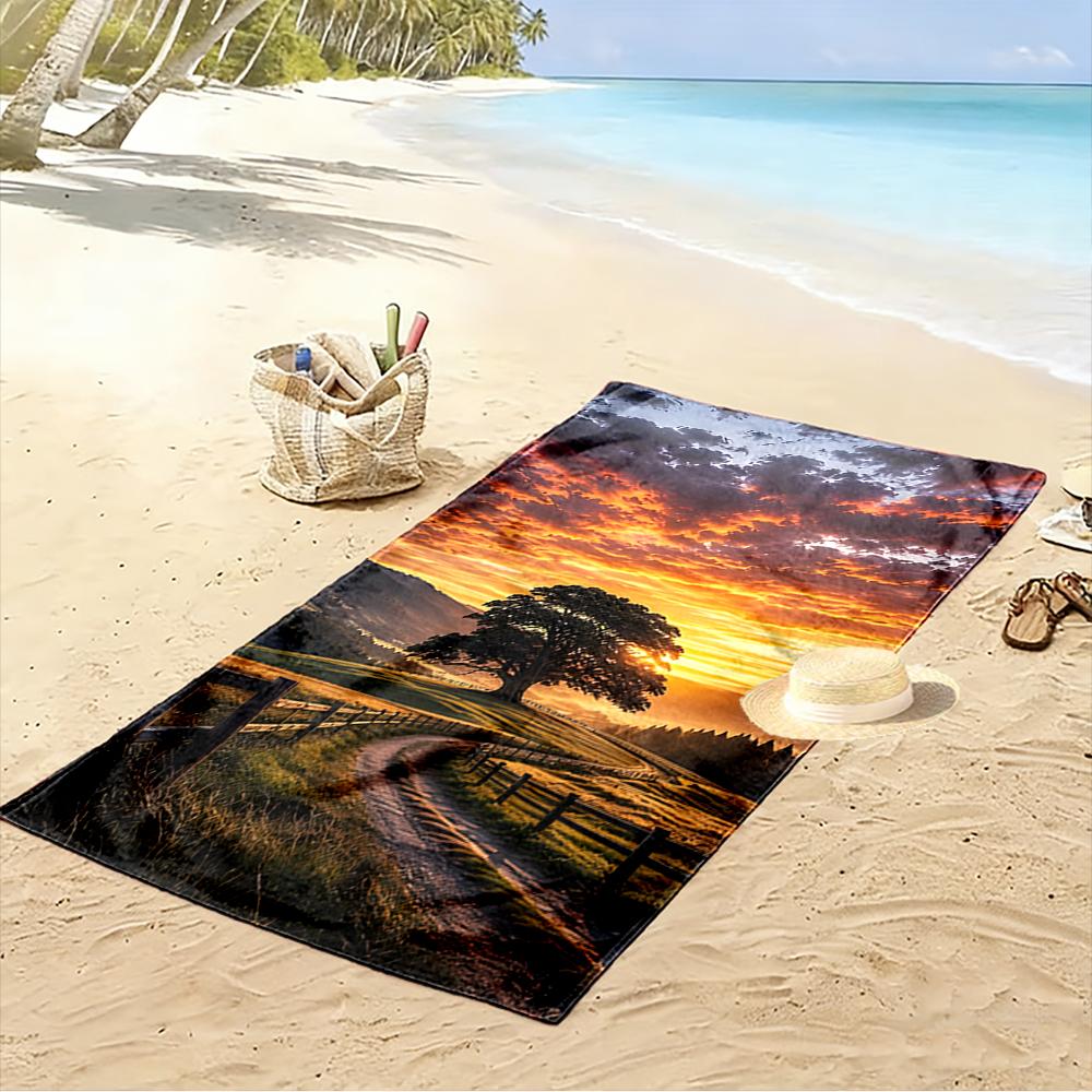 Sunset Landscape Tree Path Design Beach Towel Quick-drying for Travel Outdoor Sports Jogging Beach and Swimming