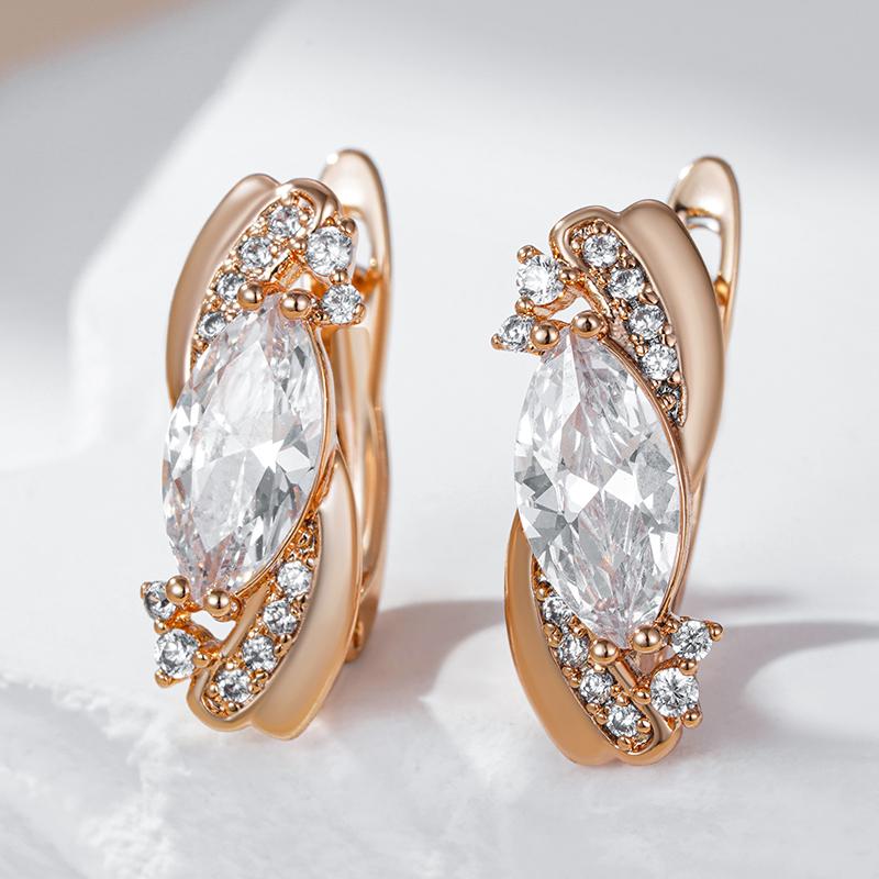 Kienl Rose Gold Color Dangle Earring For Women Fashion Natural Zircon Flower Ethnic Bride Daily Vintage Jewelry