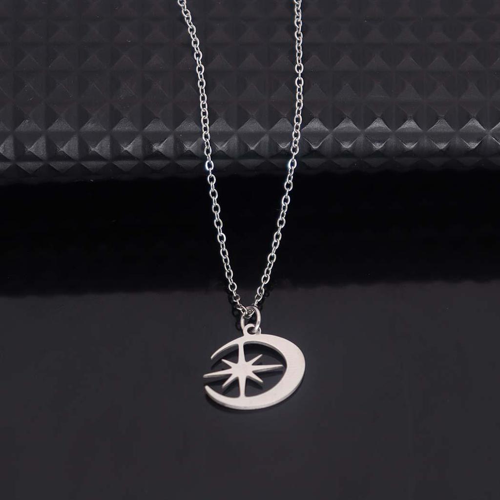 Stainless Steel Moon & Star Pendant Necklace - Versatile Clavicle Chain Accessory