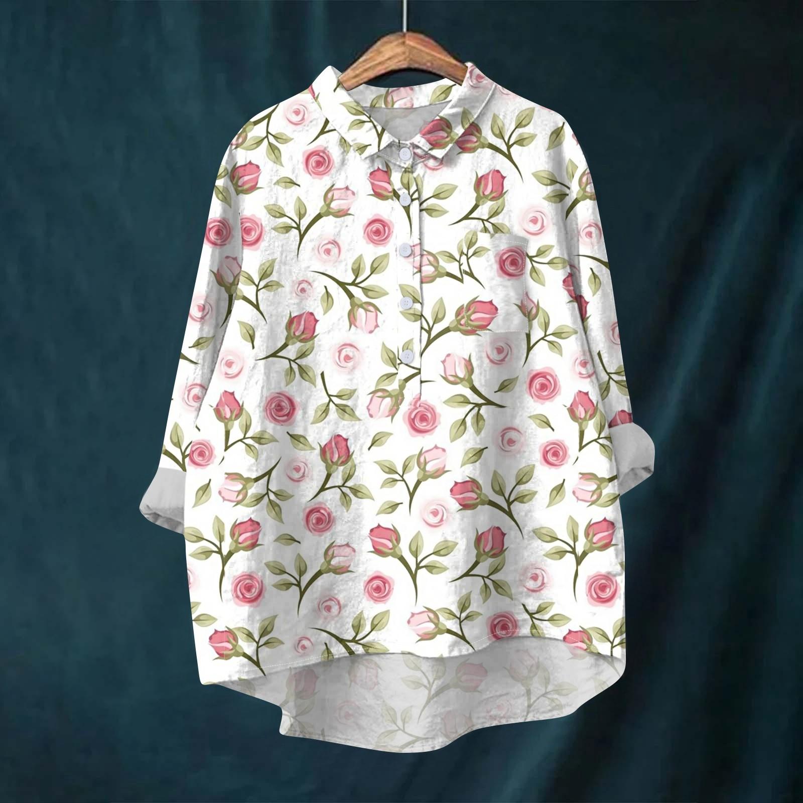 

Женская рубашка-блузка с длинными рукавами и принтом на пуговицах, повседневный подол, нестандартный воротник рубашки L розовый