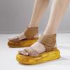 Johnature Genuine Leather Thick Sole Sandals Retro Soft Sole Handmade Women's Flat Platform Shoes