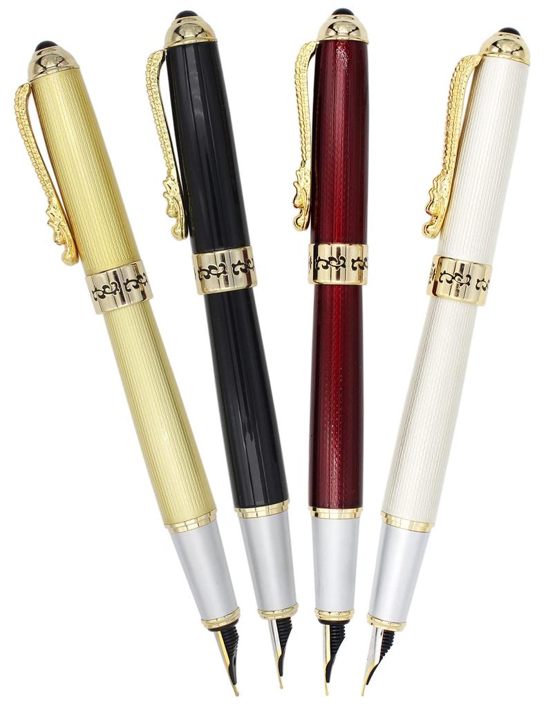 Gullor Fountain Pen with Ink Golden Dragon Executive Smooth Fine Black Converter, Clip, Pen, Writing, Nib,