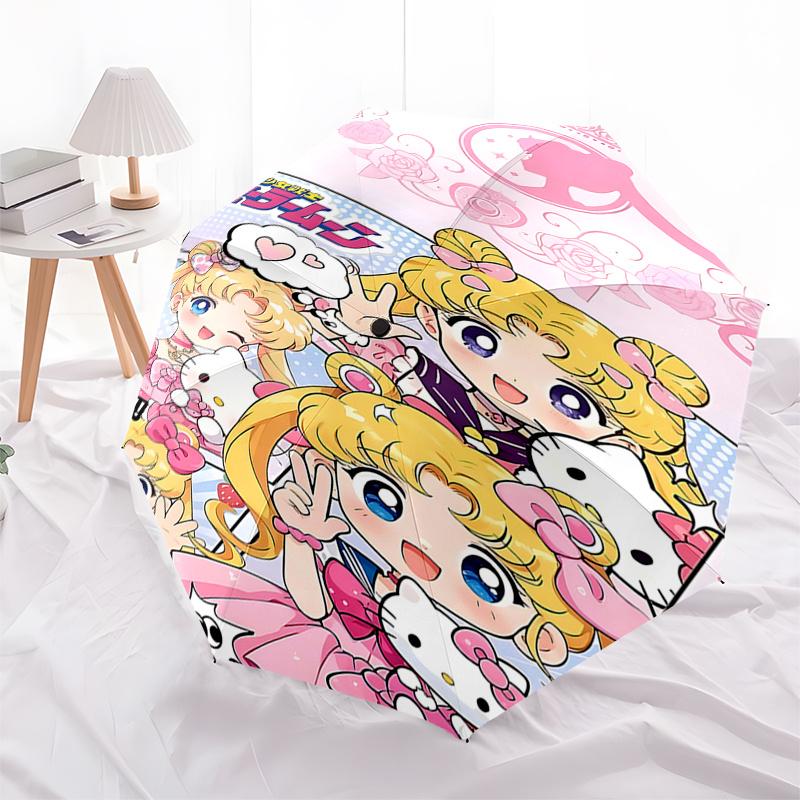 

Sailor Moon x Hello Kitty Automatic Folding Umbrella - Portable 3-Fold Design with 8-Bone Iron Frame, Perfect for Fans, Travelers, and Daily