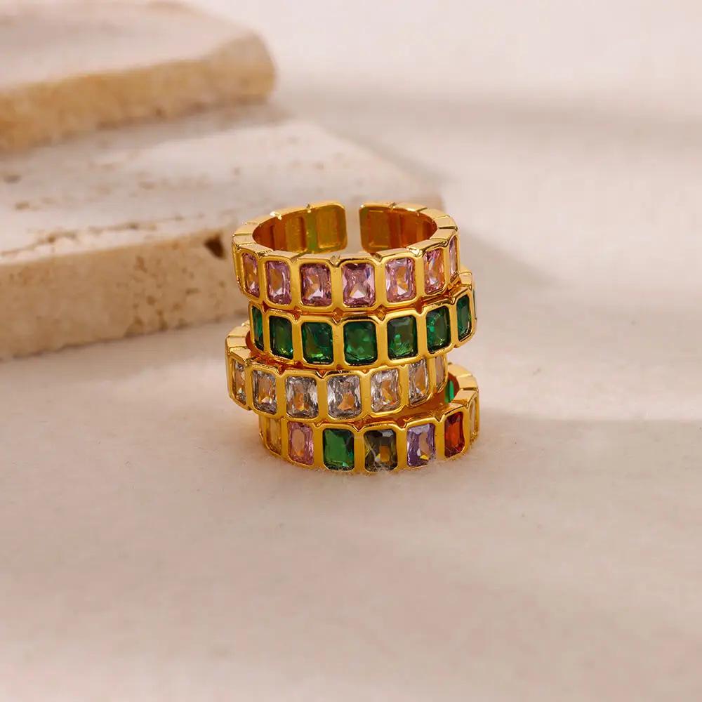 Geometric Colorful Zircon Gold Ring for Women
