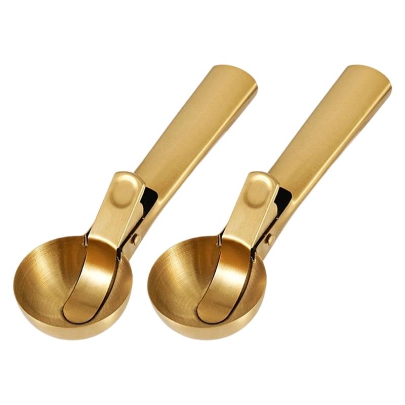 

Pack of 2 Stainless Steel Triggers Ice Cream Scoops Dishwasher Safe Ergonomic Handle For Freezing Dessert Fruits Melons золотой