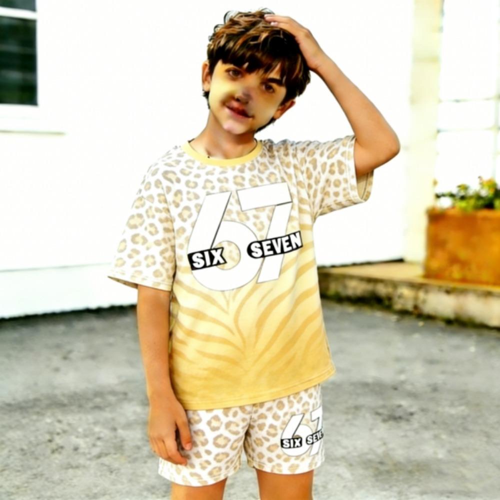 Modische Herrenkleidung Gradient Leopard 67 Bedrucktes Herren-T-Shirt und Shorts 2-teiliges Set Sommer Freizeit Outfit für Herren und Damen Oberteil