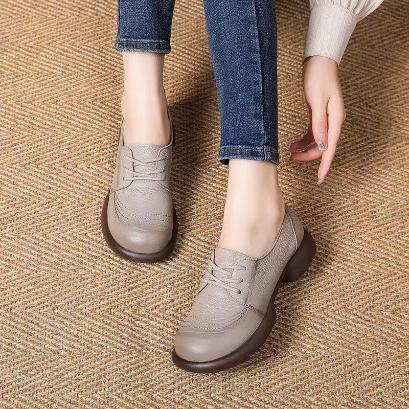 Spring Autumn Genuine Leather Mother Shoes Women Thick Sole Soft Comfort Cow Leather Ladies Casual Shoes Black Brown Plus Size 41