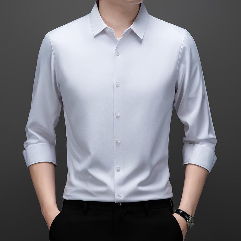 

Autumn Men s White Seamless Iron-Free Shirt - Breathable, Slim Fit, Korean Style Business Casual 4XL