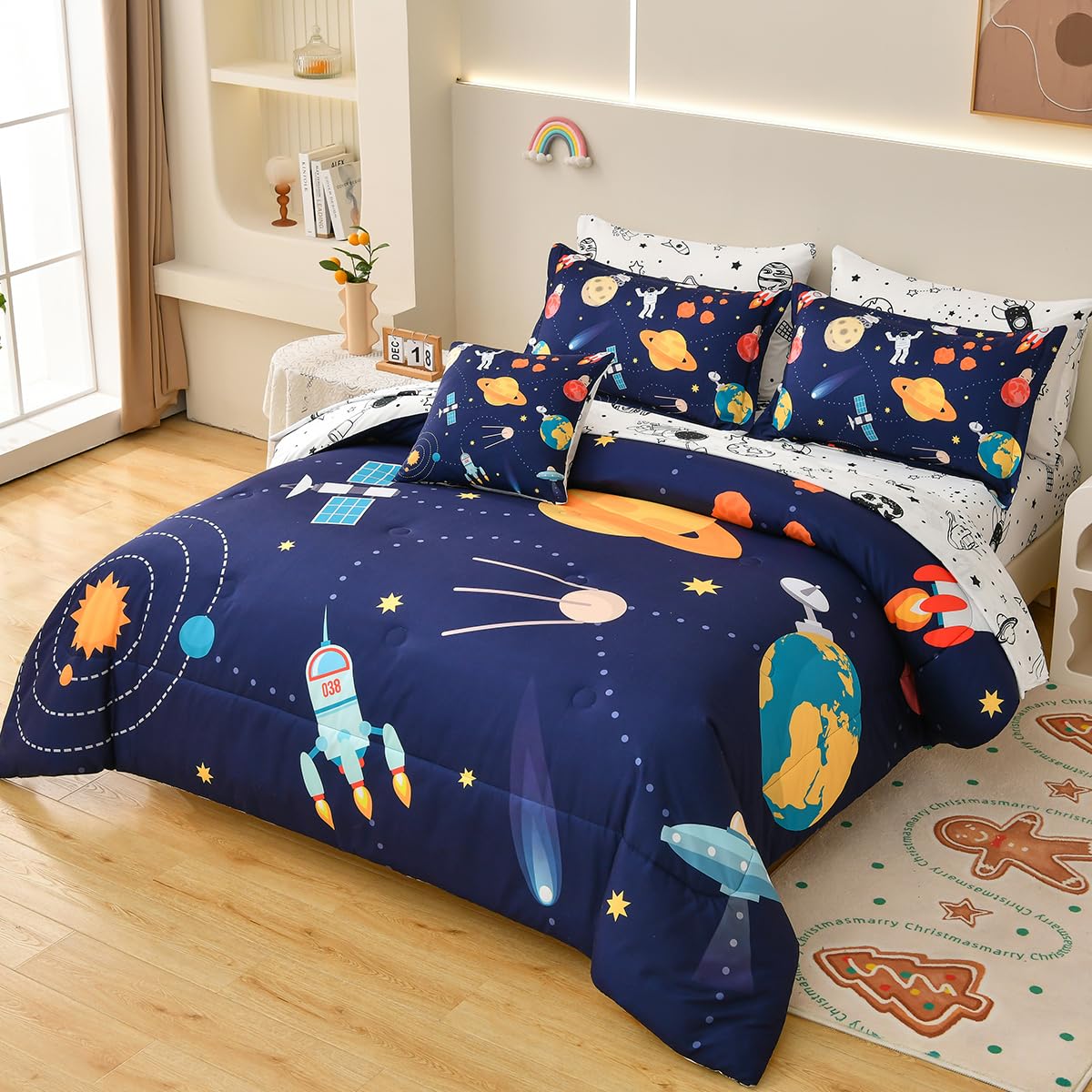 

Astronaut Soft Duvet Cover Set Quen Sized Dimensions, Outer Space Beding Set 3pcs for Children Kids Young Girls Adult Peoples,Warm Comforter Cover 135*200cm Eu-Single