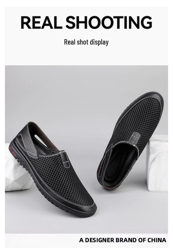 Plus Size Trendy Men's Black Breathable Mesh Slip-On Casual Shoes