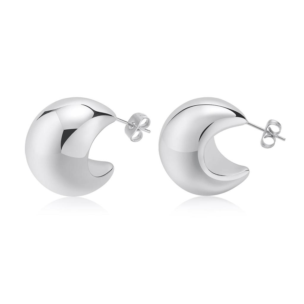 Stainless Steel Open Hoop Earring Women, Crescent Moon Shape Tube Earring Gold Plated Trendy Gift