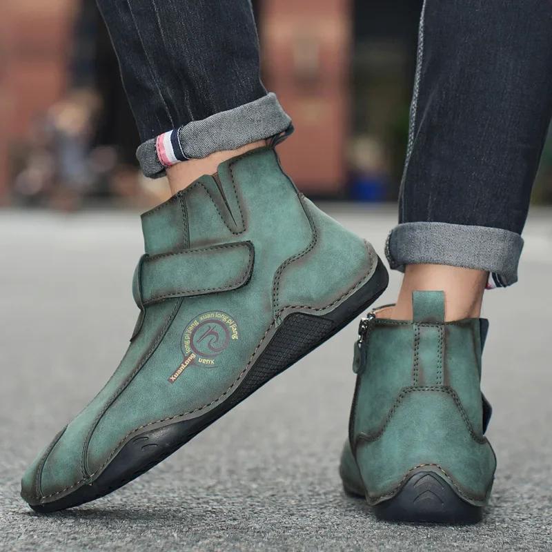 Men Short Boots Autumn Winter New  Fashion British Style Retro Flat Bottom Plush Warm Comfortable Shoes Outdoor Casual Shoes