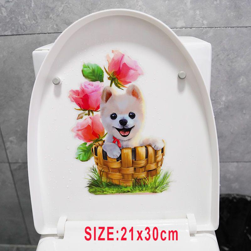Lovely Cartoon Dog Bathroom Toilet Stickers Modern Decorative Home Stickers Waterproof Decal Self-adhesive