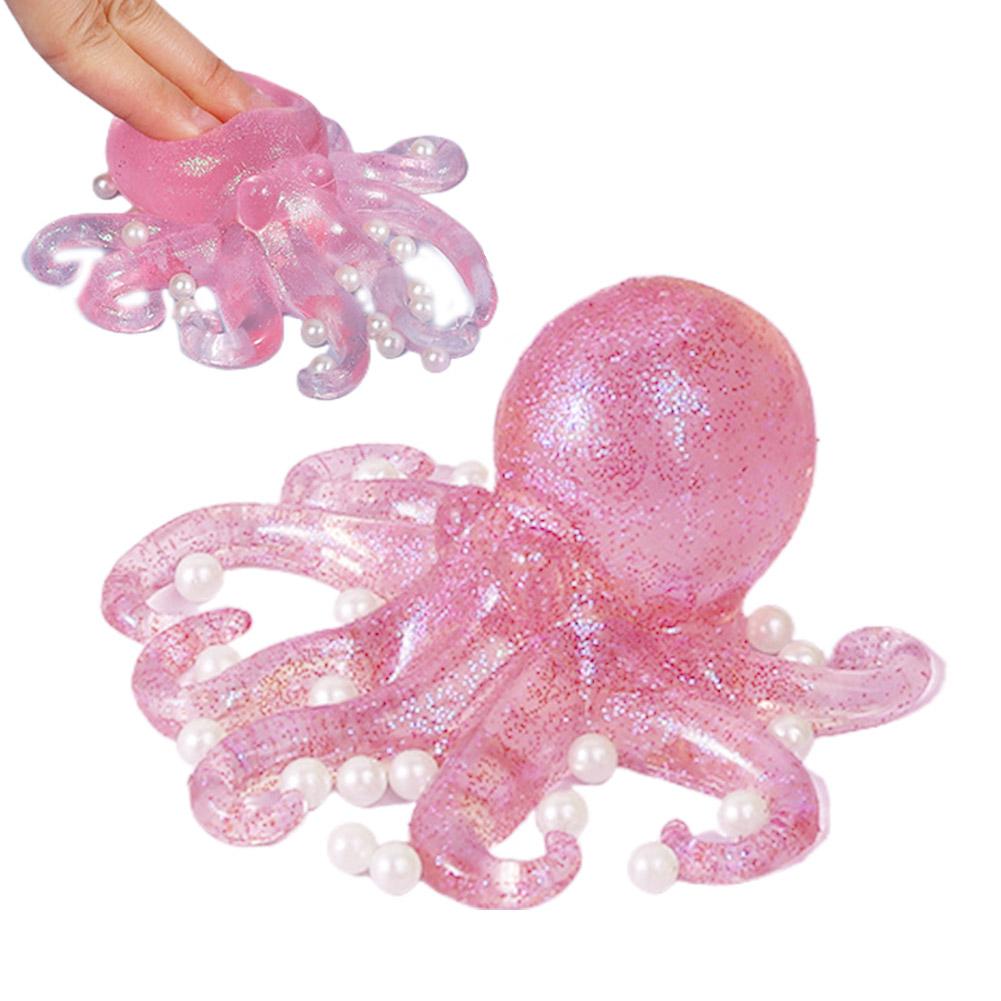 Glitter Octopus Squishy Stress Ball Cute Squeeze Fidget Toy Sensory Anti-Stress Decompression Toy For Kids Adults Gift
