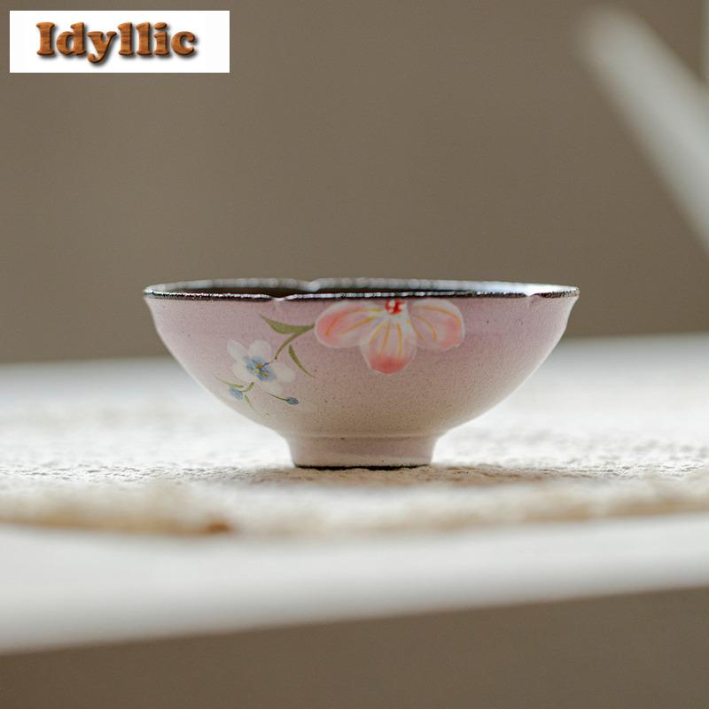 2pc/lot Powder Yin Hand-painted Winter Jasmine Teacup Retro Tea Bowl Mug Tea-tasting Personal Cup Chazhan Master Cups Craft 55ml