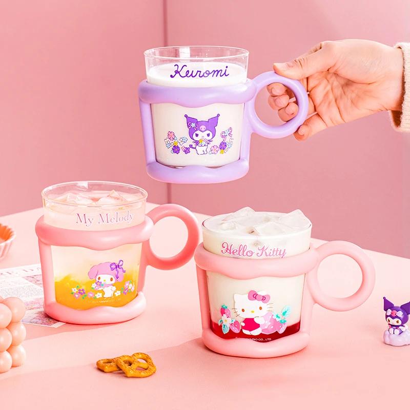 For Sanrio Glass Cup with Mug Sleeve High Borosilicate Glass Heat-proof Water Cup with Scale Home Breakfast Juice Milk Mug Gift
