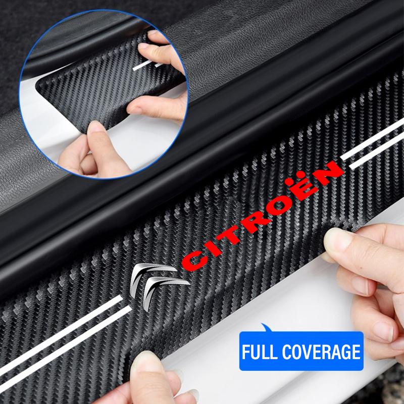 4Pcs Carbon Fiber Car Door Sill Plate Protectors Stickers For Citroen C1 C2 C3 C4 C5 C6 C8 Picasso Cactus Vts Aircross C-Elysee