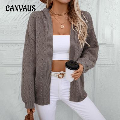 Dames Plus Size Gebreid Vest Herfst en Winter Effen Kleur Capuchon Losse Kabeltrui