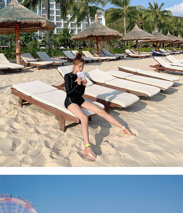 2023 Stylish Ribbed Solid Black Two-Piece Swimsuit with Long Sleeve Sun Protection