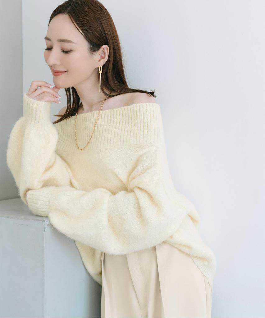 Yours Wool Blend Knit BEXU1674 Medium Ivory Off-the-Shoulder Women's