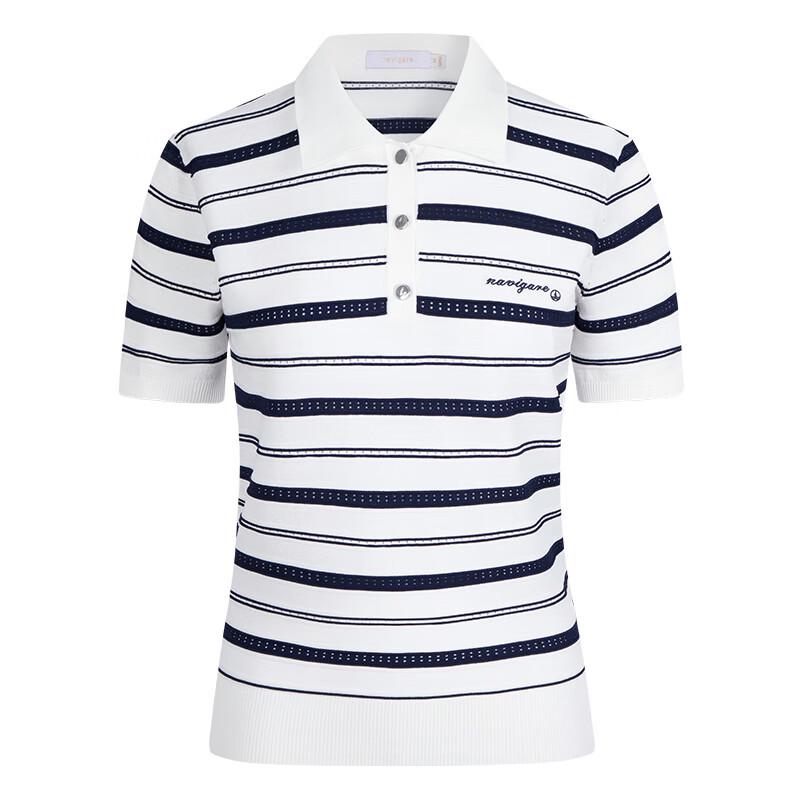 Navigare Women's Striped Knit Polo Shirt with Cutouts
