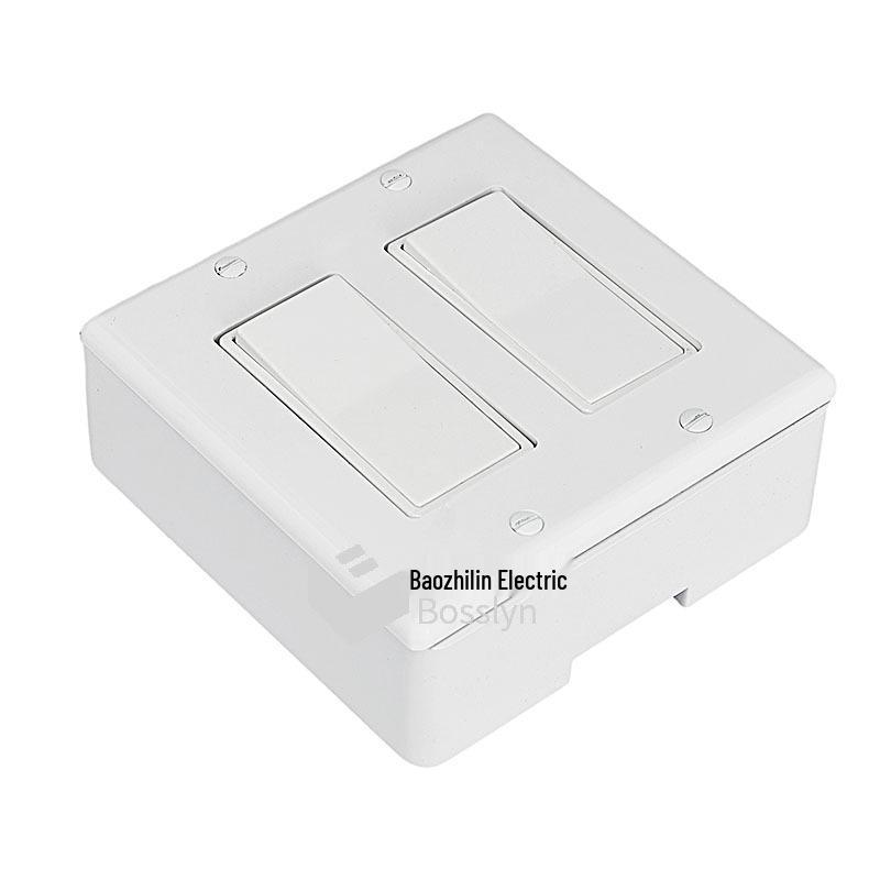 US Standard Double Gang Wall Switch, One-way Single Pole/Double Pole, Surface-Mounted Plastic Panel, 15A Single Control Switch + Plastic Panel + Back Box
