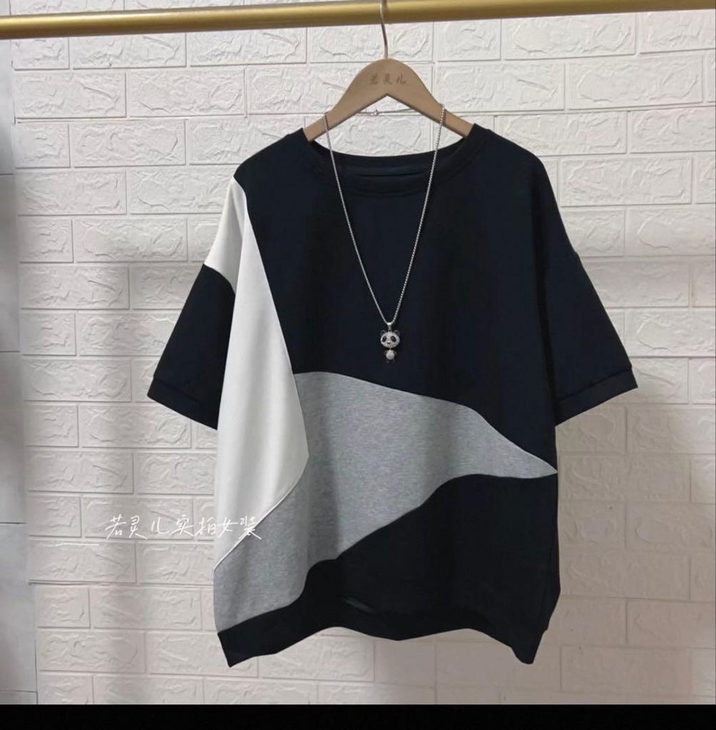 [USED] Bias-color design loose-fitting top, Korean fashion, K-POP, black.