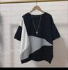 [USED] Bias-color design loose-fitting top, Korean fashion, K-POP, black.