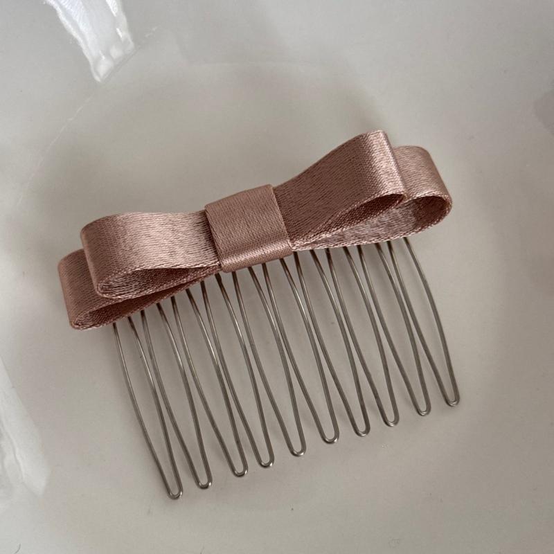 Satin Bow Hair Comb Set With Non Slip Teeth Multi Color Options For Daily Party Wedding Hair Styling