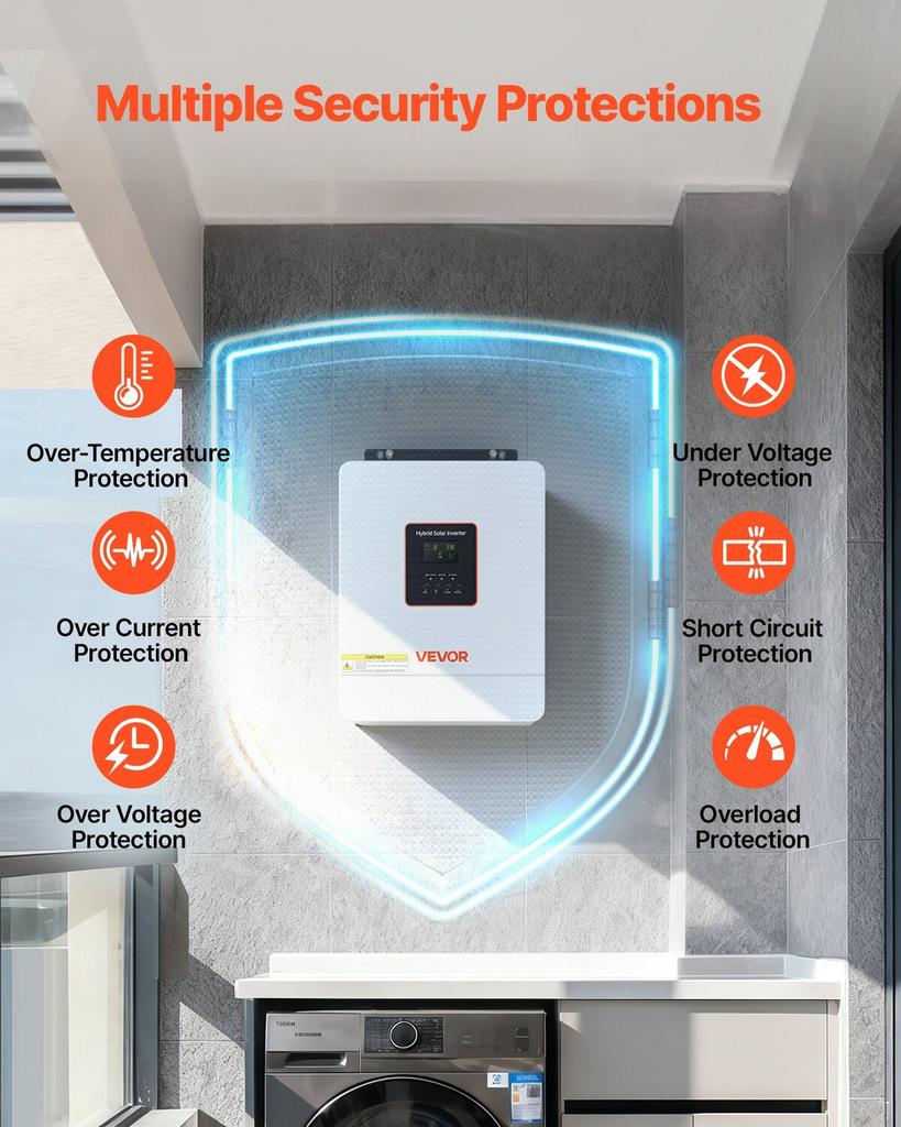 4000W hibridinis saulės keitiklis, 24V DC į 230V AC, grynos sinusinės bangos galios keitiklis įkroviklis, su integruotu 120A MPPT saulės valdikliu, WiFi moduliu,