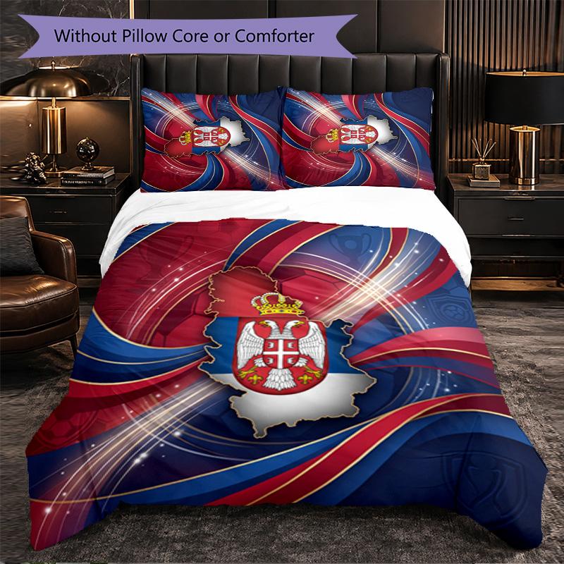Serbia Pattern 3 Pieces Bedding Set Soft Microfiber Duvet Cover with Pillow Cases for Bedroom