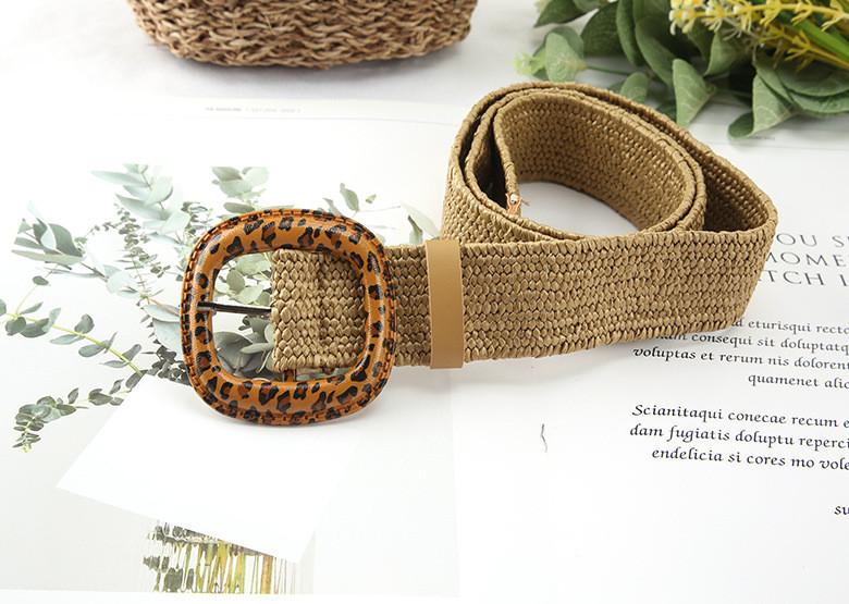 Fashion Leopard Print Buckle Decoration Women Casual Woven Waist Belt For Beach And Summer Wear