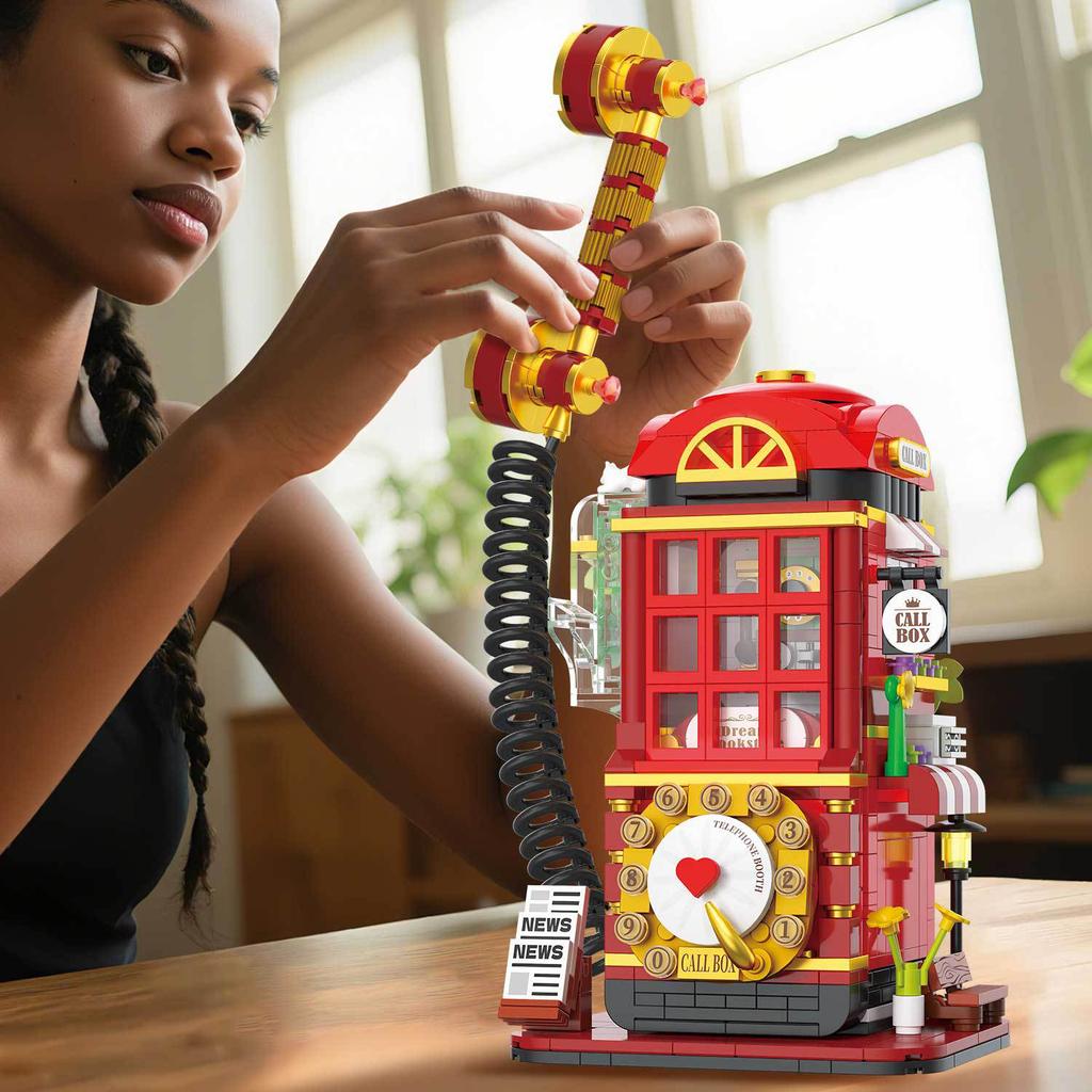 Non-Toxic Telephone Booth Building Blocks Game Machine Street View Architecture Home Decor Model Assemble Bricks Toy Gift For Kid Adult