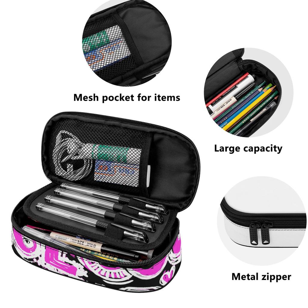 Pencil Pouch 300D Polyester Organized Storage Smooth Zipper with Mesh Pocket Removable Divider and Pen Slots for Students