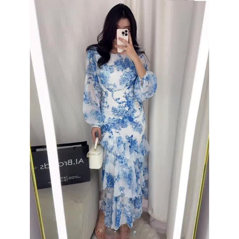 2025 Spring European & American Style Small Floral Chiffon Dress for Women