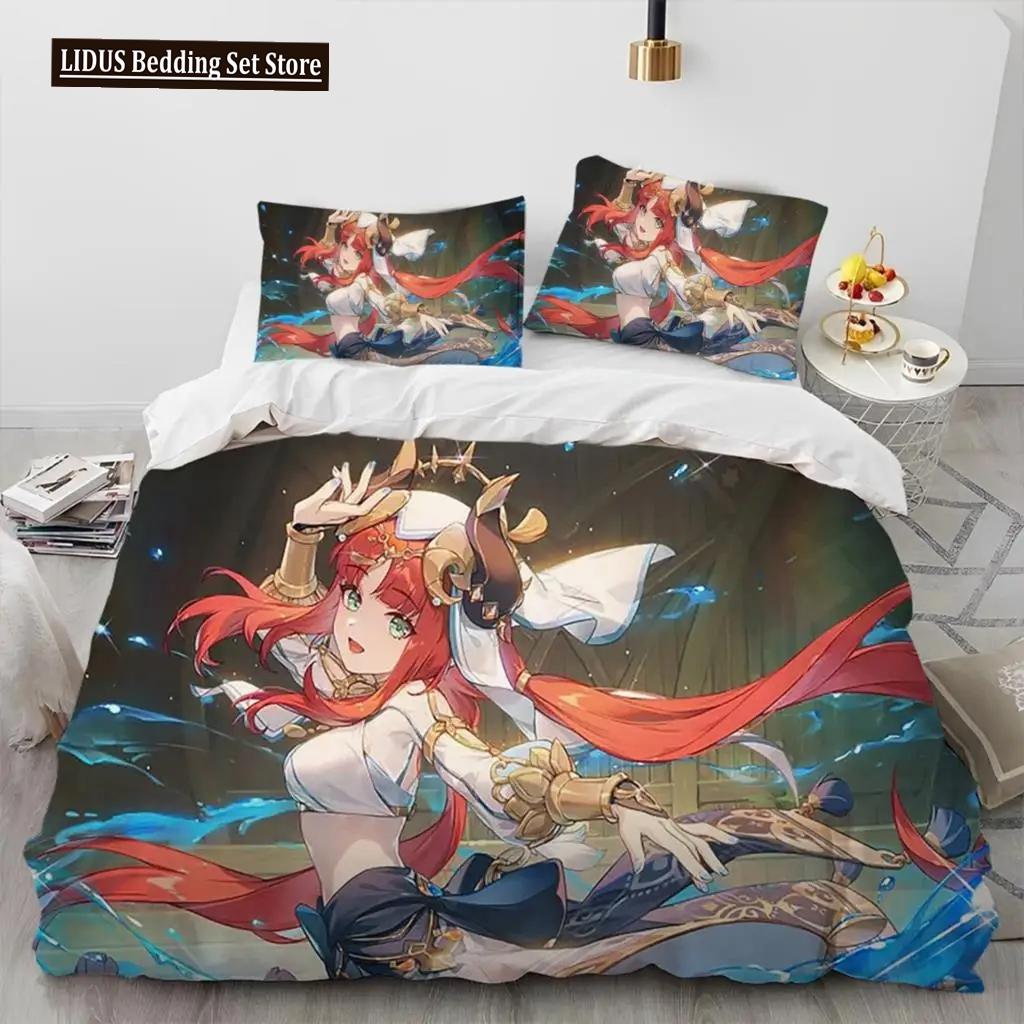 Set de lenjerie de pat Anime Genshin Impact Game Băieți Fete Twin Queen Size Husă de pilota Față de Pernă Pat Copii Adulti Textile de casaextile