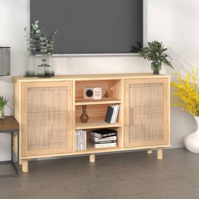Vidaxl Kredens, Brązowa, 105X30X60 Cm, Lita Sosna I Naturalny Rattan